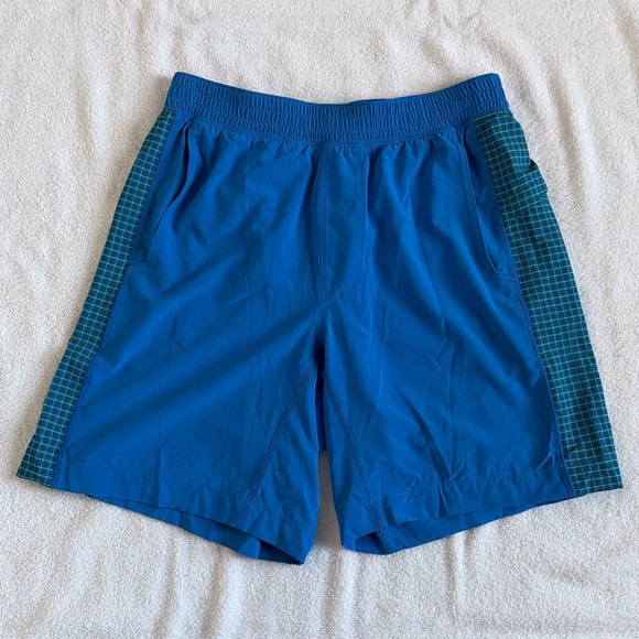 Lululemon Blue Athletic Shorts with Plaid Accents - Picture 1 of 5